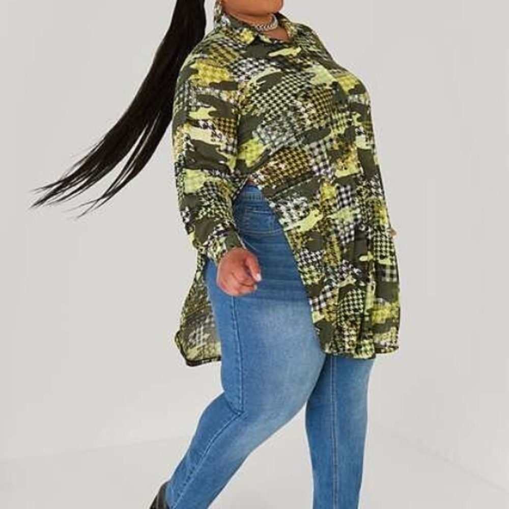 Camouflage Print Long Sleeve Plus Size Tunic
